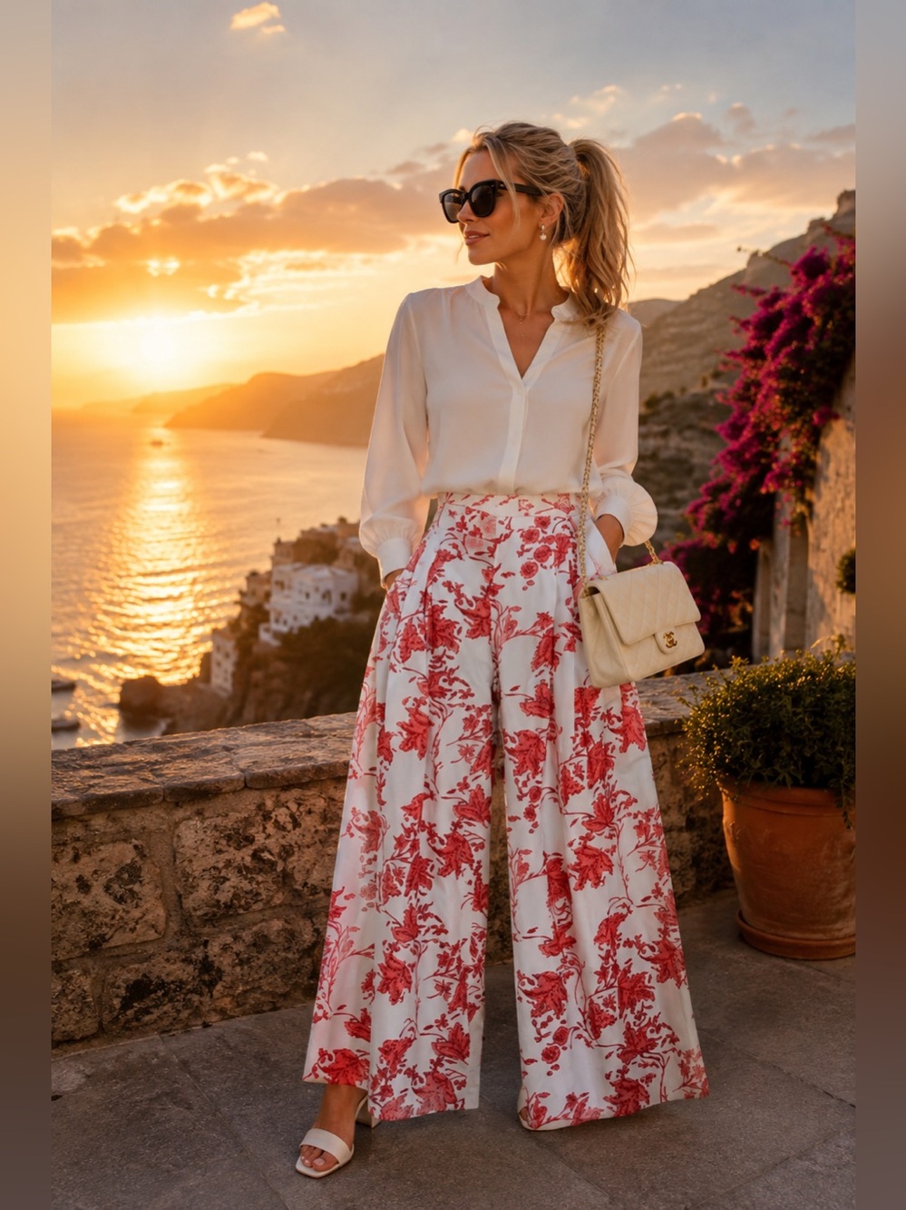 Club Monaco printed pleated wide pants New!